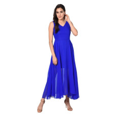 Women's ROYAL BLUE BADDI Georgette Pleated Dress